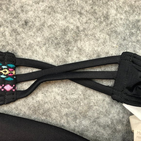 Sundazed Bikini Bottom XL Hipster Strappy Crossover Sides Boho Embroidered Black - Picture 9 of 11